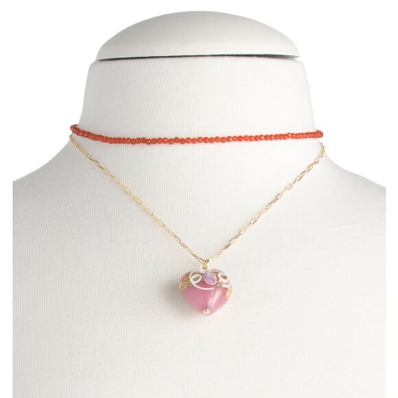 MILOR SILVER Made In Italy Sterling Silver Gemstone Murano Heart Necklace - Picture 2 of 3